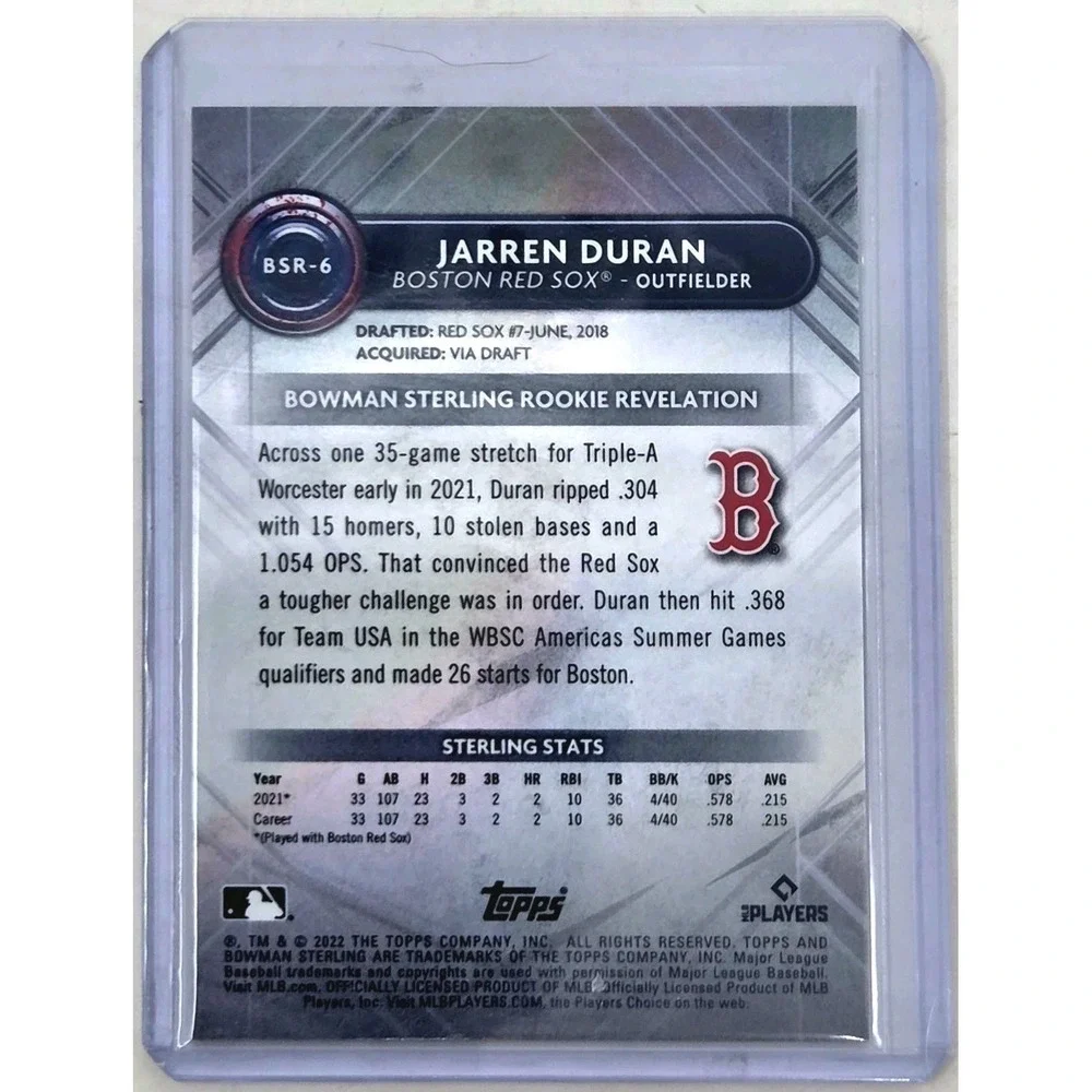 2022 Bowman‎ Sterling - Rookies Jarren Duran #BSR-6 Speckle Refractor #/99